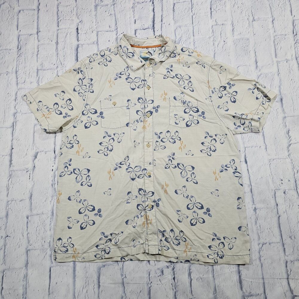 Tommy Bahama MENS SIZE XL Hawaiian Silk Blend Button Shirt Ivory Floral